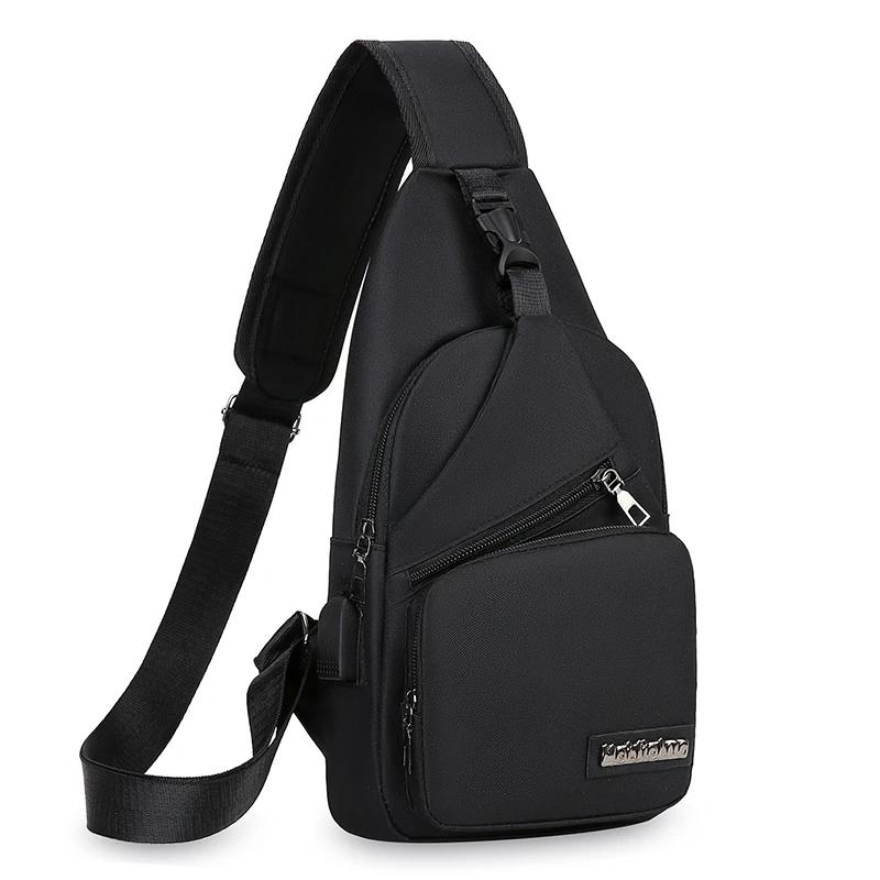 New Men'S Portable Usb Smart Chest Bag Crossbody Bag Canvas Lightweight Casual Men'S Bag