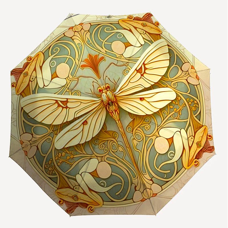 1 Stück Schmetterling Jugendstil Automatischer Öffnungs-/Schließschirm mit winddichtem, stabilem 8-Rippen-Schirmdach, Langlebige Rippen, Modisches Design, Outdoor-Accessoire, Lustiger P