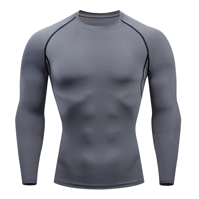 European Men's Quick-Dry Long Sleeve Stretch Fitness Shirt for Outdoor Running and Tennis