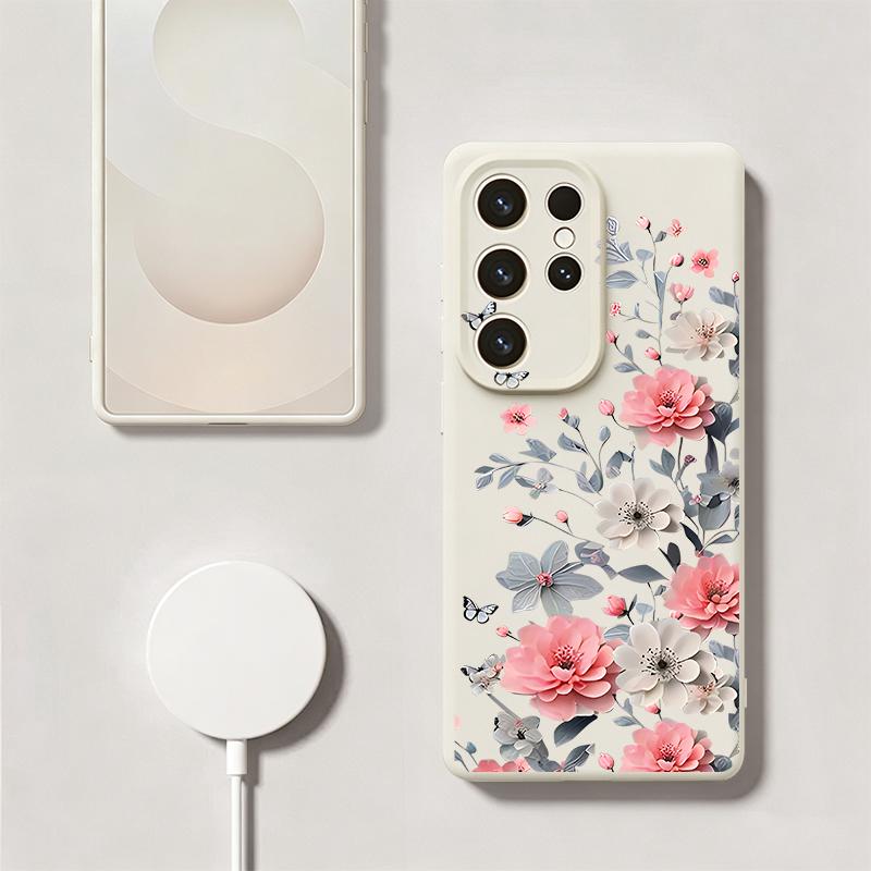 INS Floral Pattern Case For Samsung Galaxy S26 S25 Ultra S24 Plus S23 S22 Ultra Magnetic For Magsafe Liquid Silicone Cover