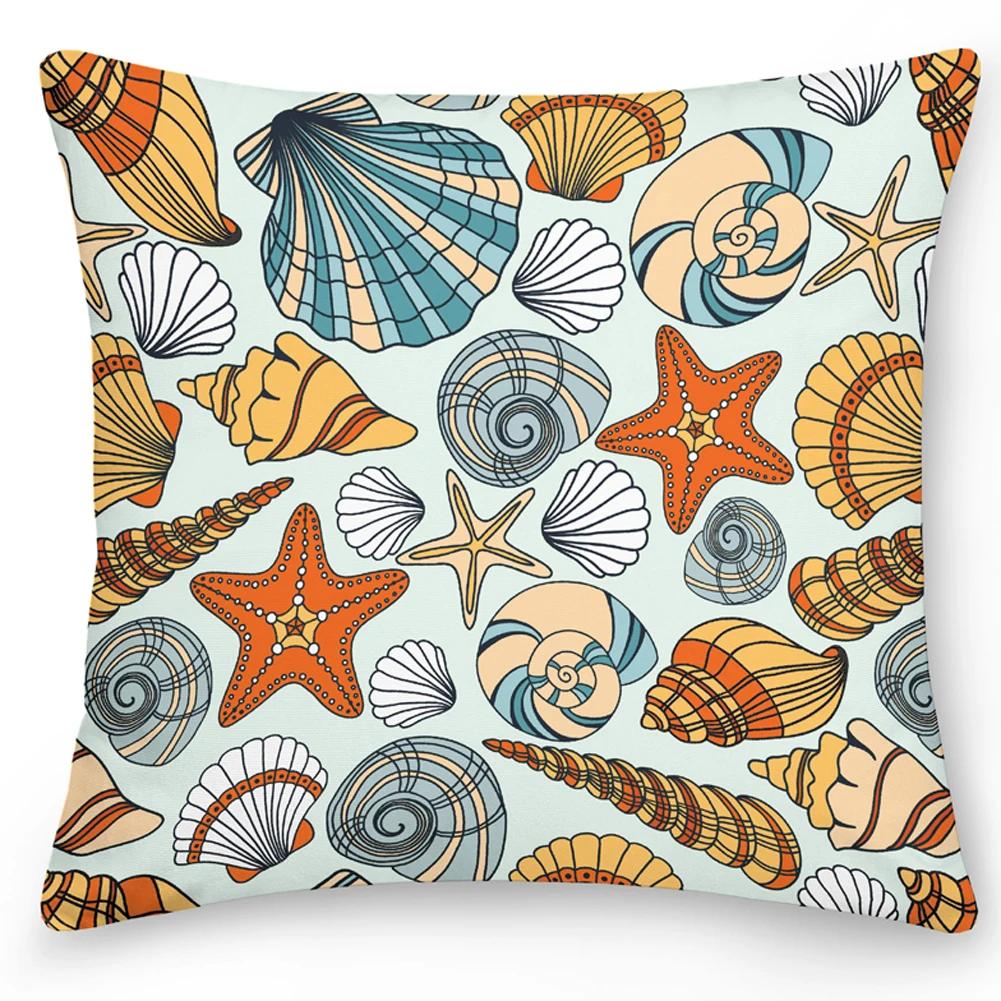 Square Cushion Cover Pillow Office Sofa Turtle Coral Shell Double-sided Animal Ocean World
