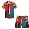 Summer fashion men's suit Abstract art pattern 3D T-shirt printed Lapel short sleeve shirt beach shorts Hawaiian men's suit 2pcs