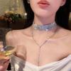 Gold Multi-Layer Necklace Y-shaped Long Choker Cute Rhinestone Necklace  Party