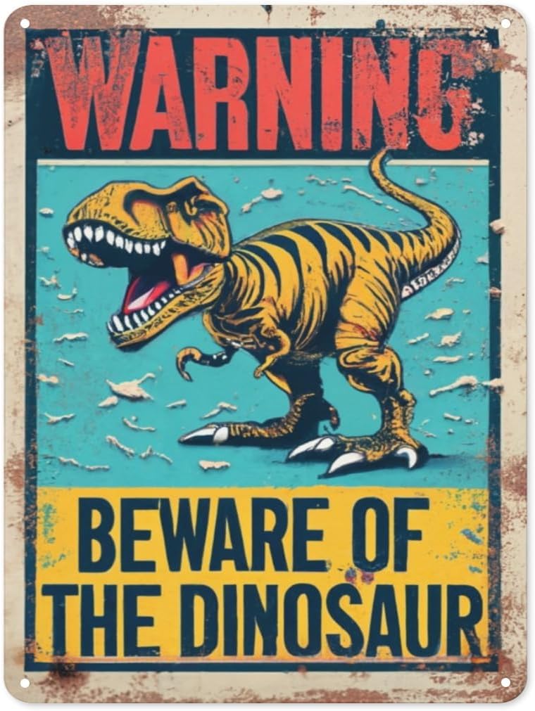 

Смешной жестяной знак «Остерегайтесь динозавра», ретро-плакат с металлическим декором для стен, винтажный знак для домашнего бара, гаража, сада, патио, веранды, ванной комнаты 20x30cm