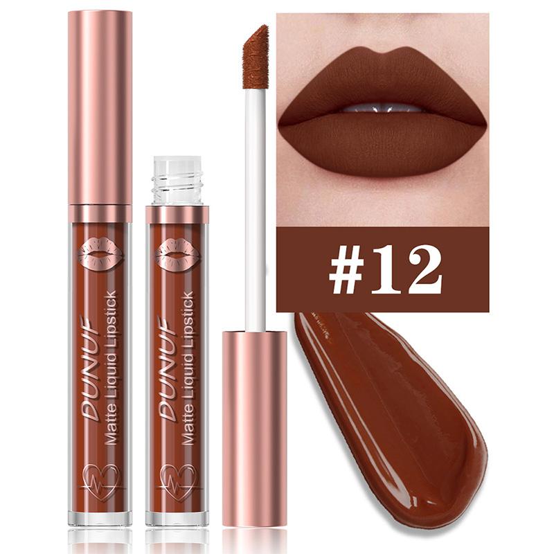 DUNUF 18 Farben Mattes Samt-Lippenstift Wasserdicht Langanhaltend Nude Matt Lipgloss Klar Feuchtigkeitsspendendes Lippenöl für Damen Make-up