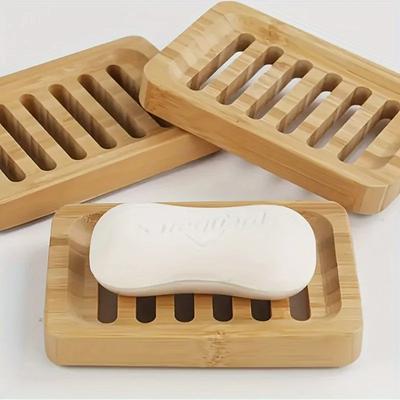 Bandeja Porta-sabonete de Bambu Caixa de Sabão Drenante de Madeira Anti-mofo Suporte para Sabonete de Banho de Bambu Natural Utensílios de Banheiro