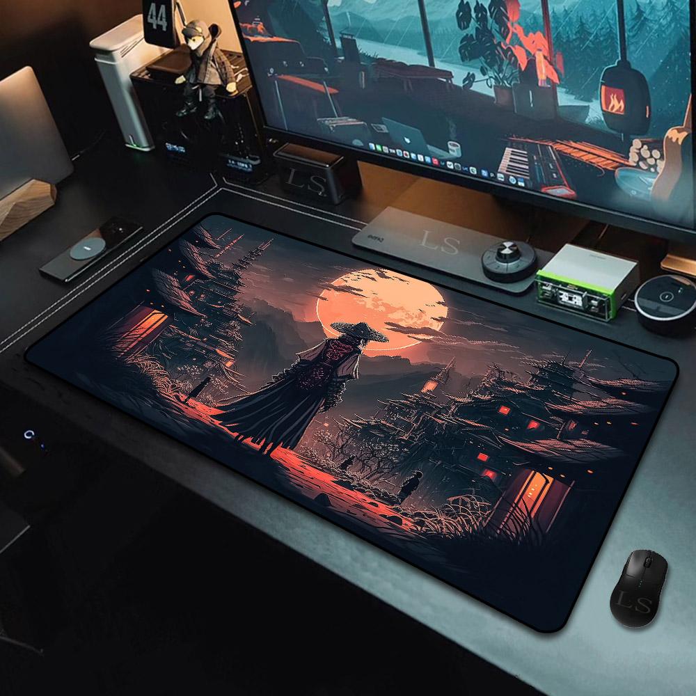 40*90cm Gaming Samurai Oni Mouse Pad Japan Mask Girl Deskmat Large Gamer Professional Premium Mousepad Speed Control Accessories
