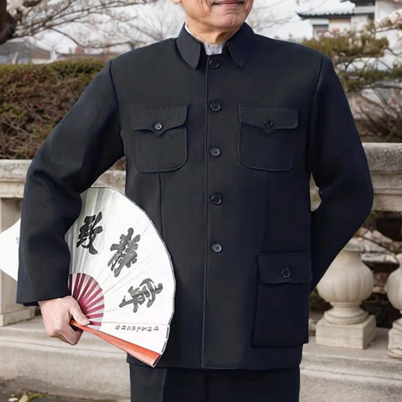 

Men s Zhongshan Suit - Spring & Autumn Middle-aged & Senior Outerwear for Grandfather & Dad 1X 72 (45-55 kg)