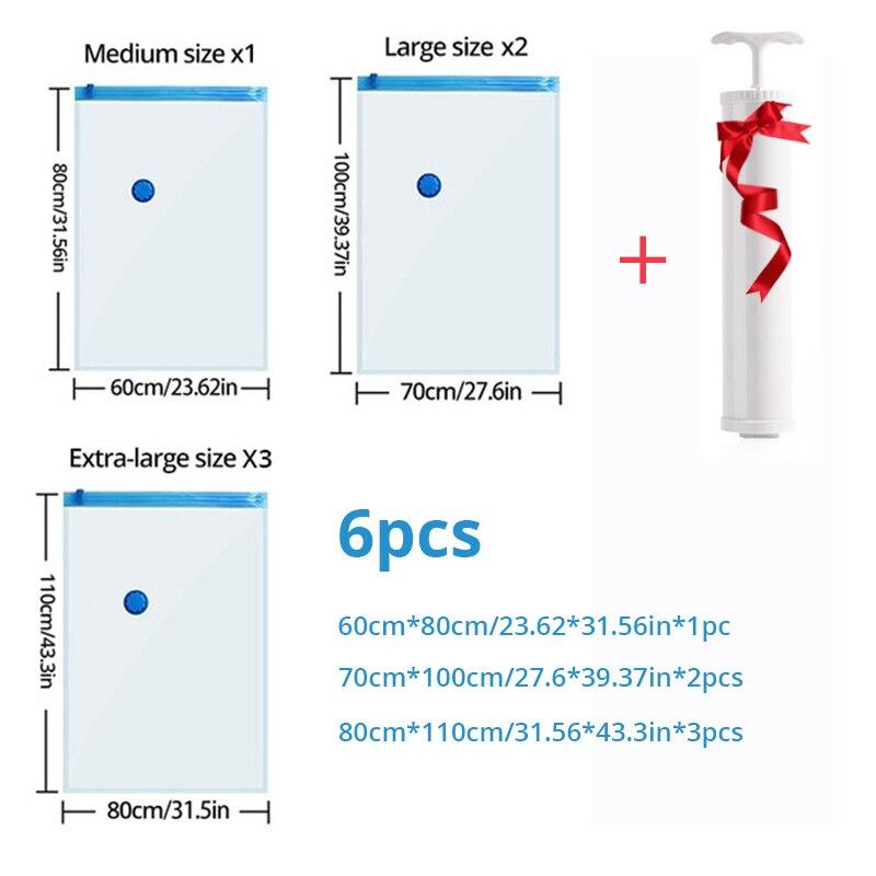 

1 комплект вакуумных компрессионных мешков с ручным насосом для сортировки одежды, постельных принадлежностей, экономия места, герметичный мешок, комбинированный органайзер для гардероба