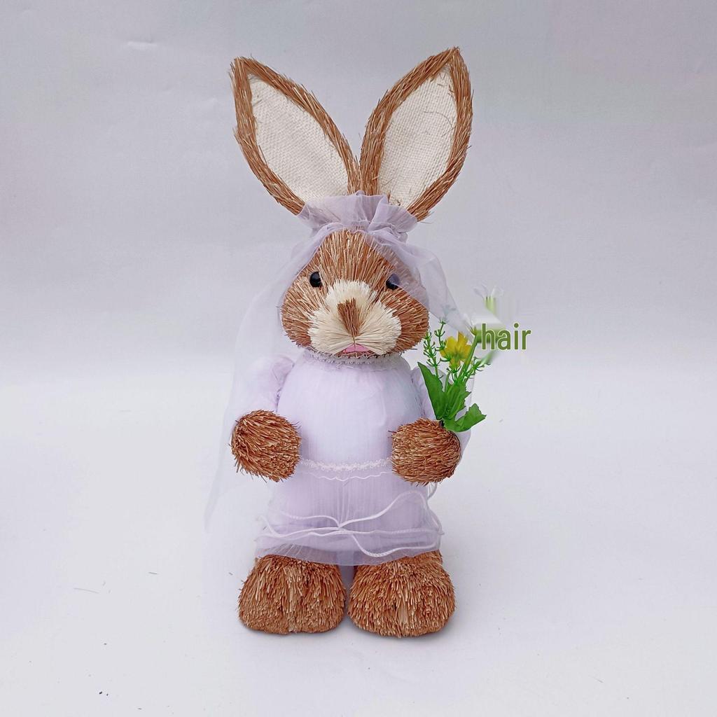 45CM Medium Woven Reed Rabbit Handmade Forest Style Folk Home Decoration Souvenir