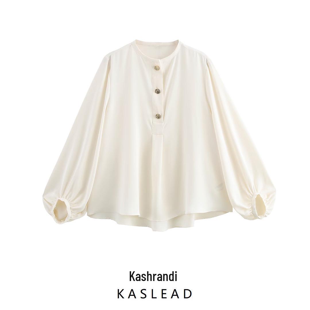 

2025 Spring Women s Crepe Long Sleeve Round Neck Shirt 1165051 712 L