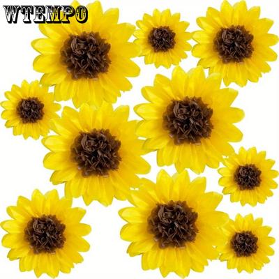 8pcs Sunflower Tissue Paper Pom Poms Décor Yellow Flowers Wall Hanging Party Decorations Birthday Bridal Baby Shower Wedding Classroom
