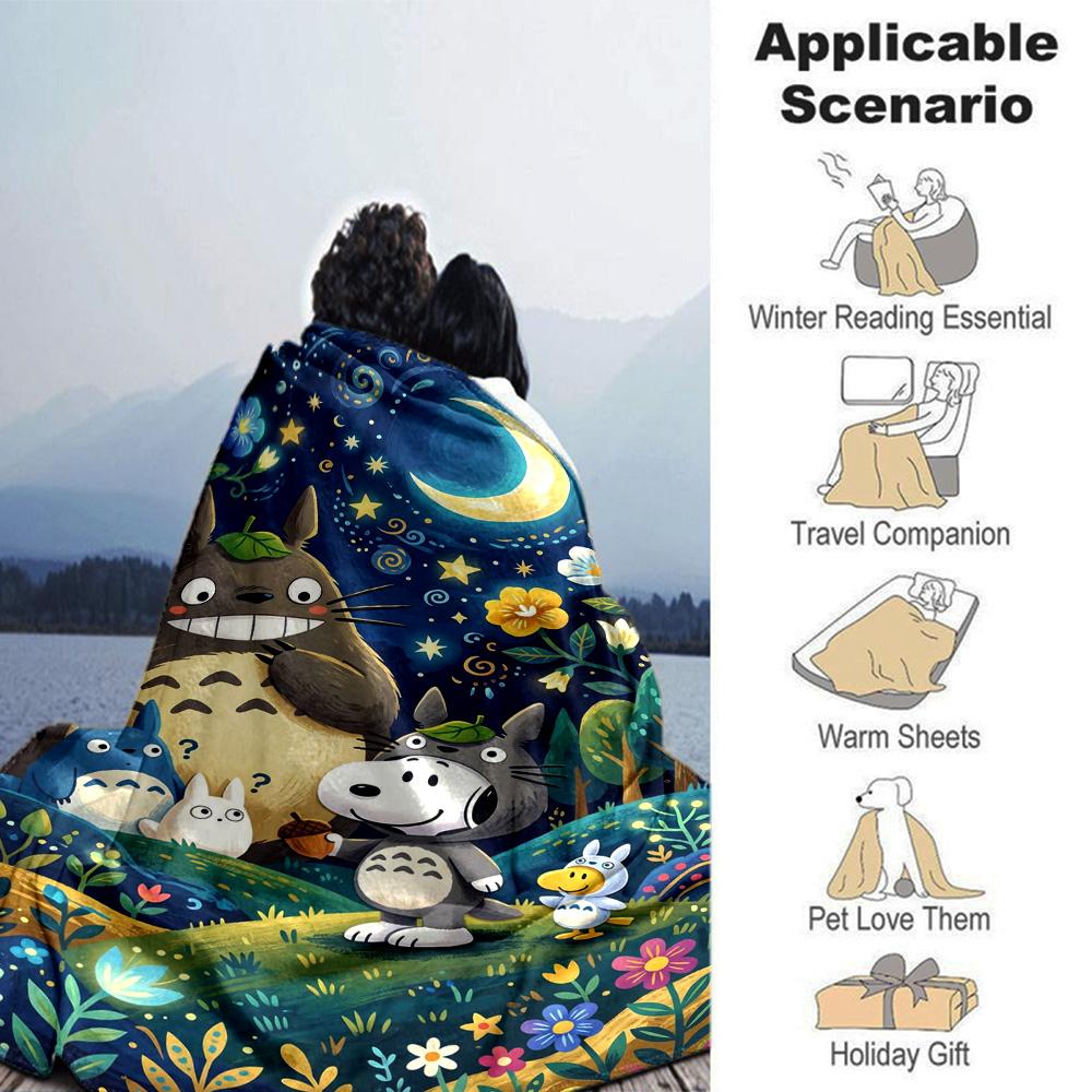 Nighttime Forest Friends Flannel Blanket Super Soft Warm Cozy Blanket For Sofa Bed Office Travel Allseason Home Decor Gift