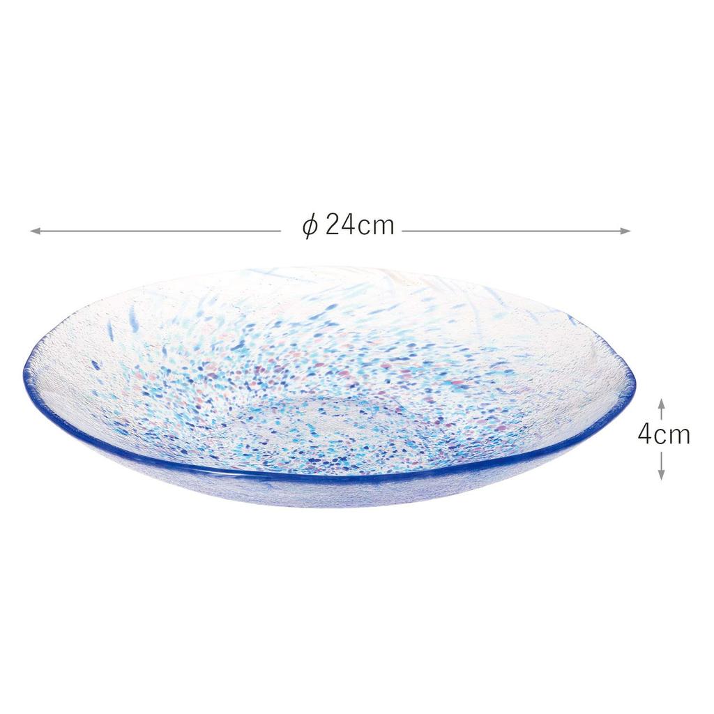 Toyo Sasaki Glass Iro Shizuku Noodle Plate, Blue, Made in Japan, Large Noodle Plate, Round Plate, Glass Dish, Tableware, WA323