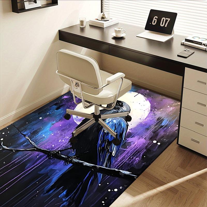 Night Raven Theme Office Carpet Chair Mat: Office Rug for Desk, Large Floor Mat for Home Decor, Sofa