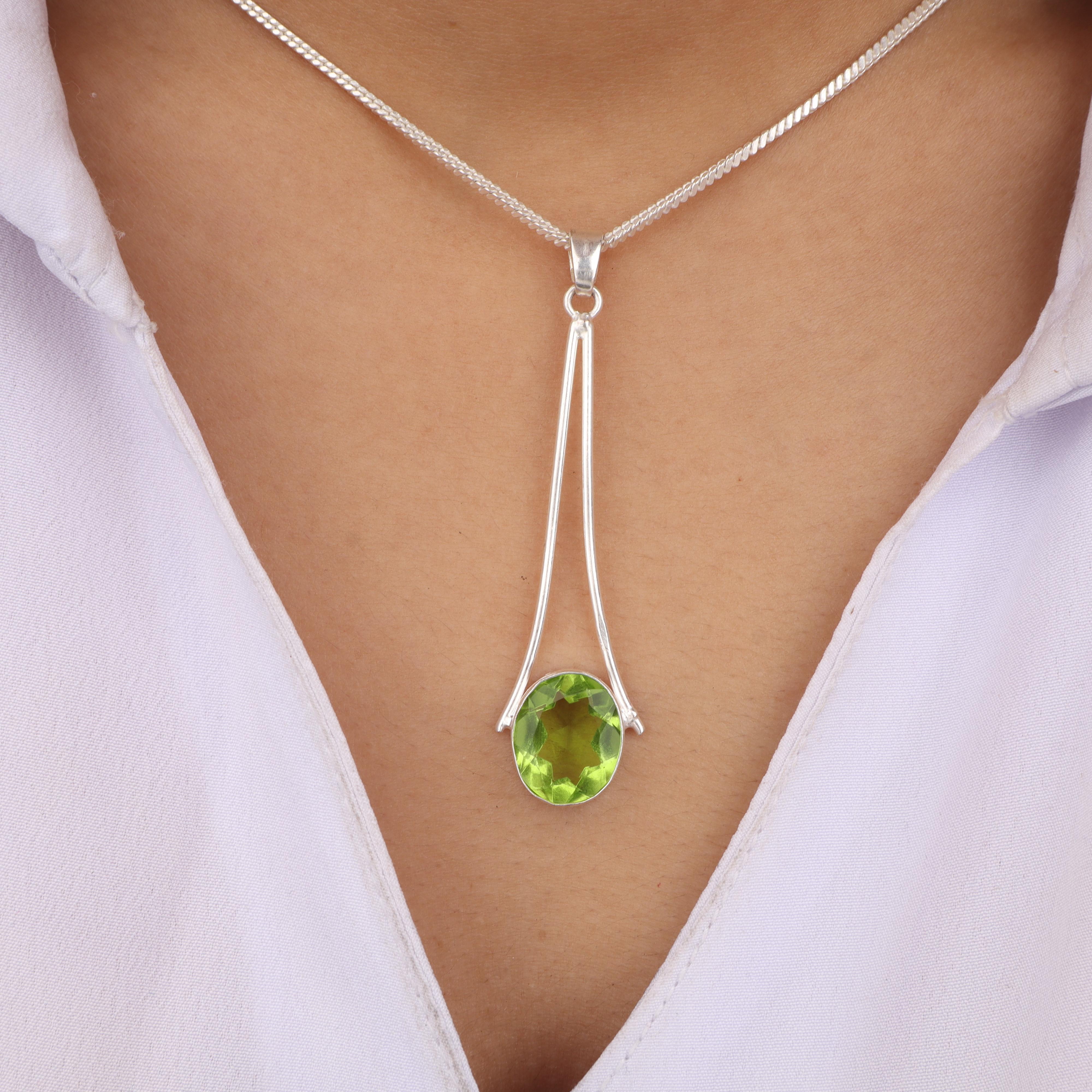 Перидот Драгоценный Камень 925 Пробы Стерлинговое Серебро Ручная Работа Женские Украшения Дизайнерский Длинный Подвес 1,79  В Подарок PP-69-2