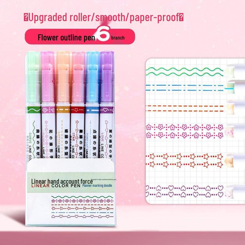 Creative 6-Color Wave Pattern Highlighter Set: DIY Outline & Curve Pens for Students