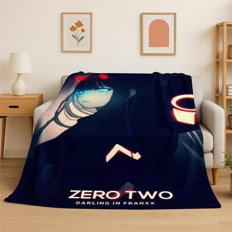 Cartoon Zero Two Sexy Girl DARLING In FRANXX Flannel Blanket Soft Warm Throw Blanket for Bedroom Living Room Bed Travel Picnic