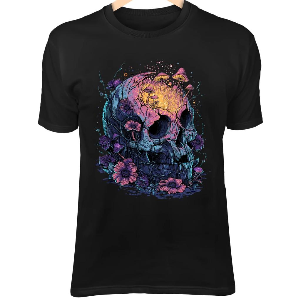 Glowing Mushroom Skull - Spores & Delicate Flowers Mystical Fantasy Art