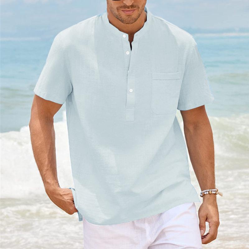 2024 Summer Men's European Stand-up Collar Short-Sleeve Casual Shirt