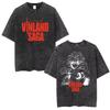 Vinland Saga Thorfinn Manga Grafik T-Shirt Vintage Gewaschen Wikinger Anime Unisex Oversized Rundhals Baumwolle Kurzarm T-Shirts