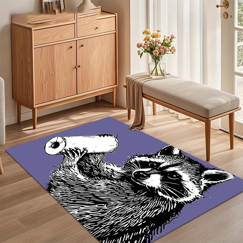 Tappeto da bagno divertente con procione, antiscivolo, morbido, per soggiorno, camera da letto, bagno, stanza dei bambini, decorazione umoristica