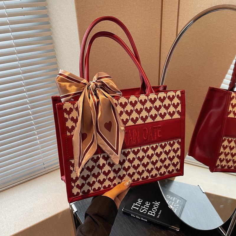 Rote Liebe Handheld Große Tasche Damen Neue Vielseitige Großraum Freizeit Tasche
