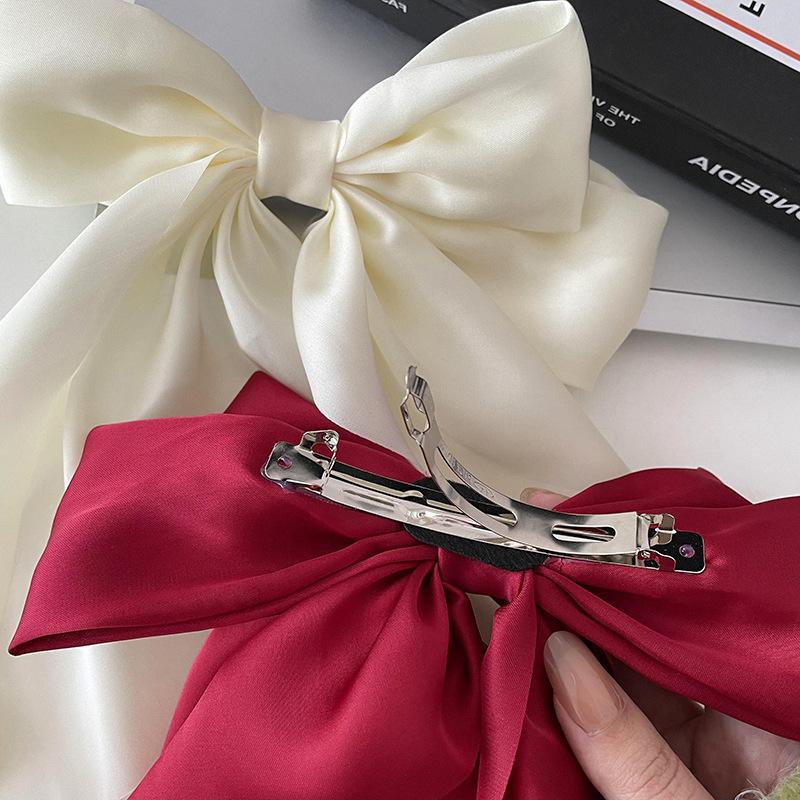 Barrette à nœud en ruban, couvre-chef simple et élégant en satin, pince à ressort, pince à cheveux fixe, coiffe de fête rétro, accessoires pour cheveux rouges