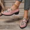Fashion Fashion Leopard Square Heels Pumps Women Pointed Toe Pearl High Heel Party Shoes Woman Spring Slip-On Non-Slip Loafers Shoes