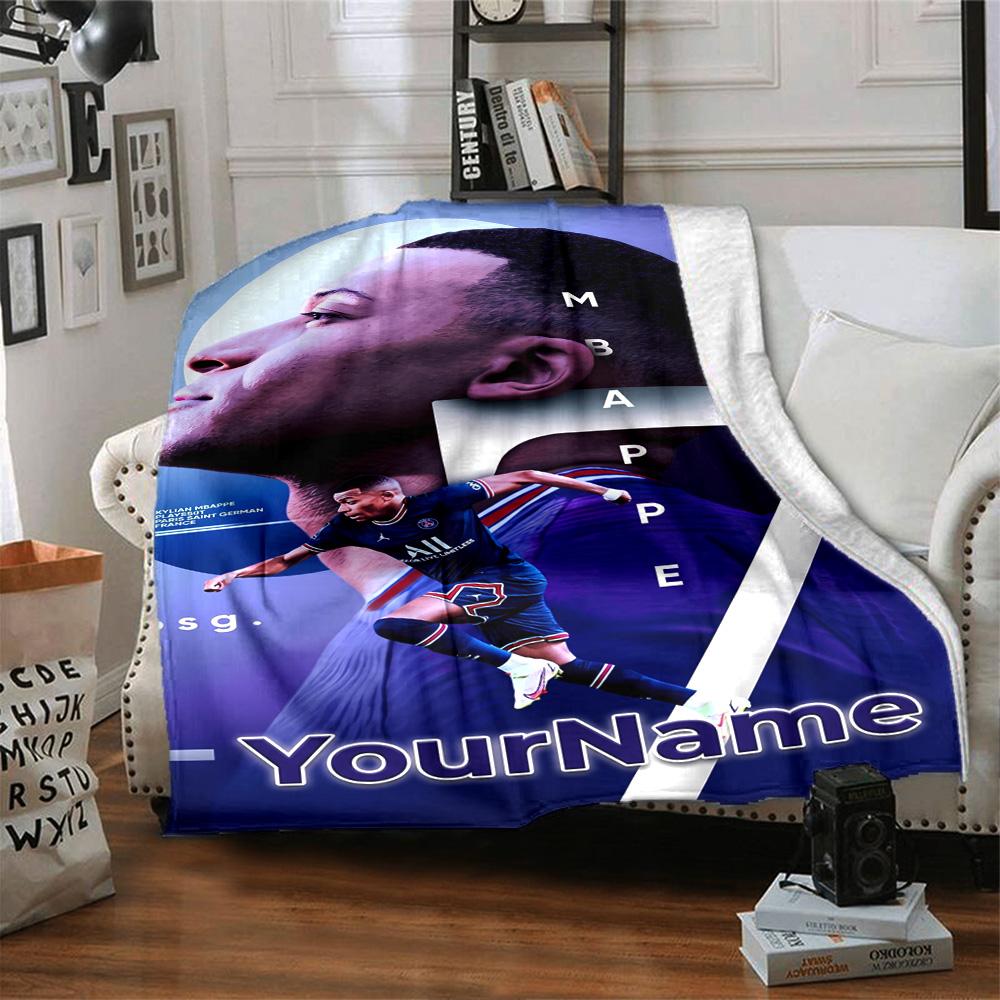 Mbappe Personalisierte Textdecke Geschenk Anpassbare Decke Langlebiger Komfort Perfekt für Büro Sofa Wohnzimmer Heimdekoration Vier Jahreszeiten Universell
