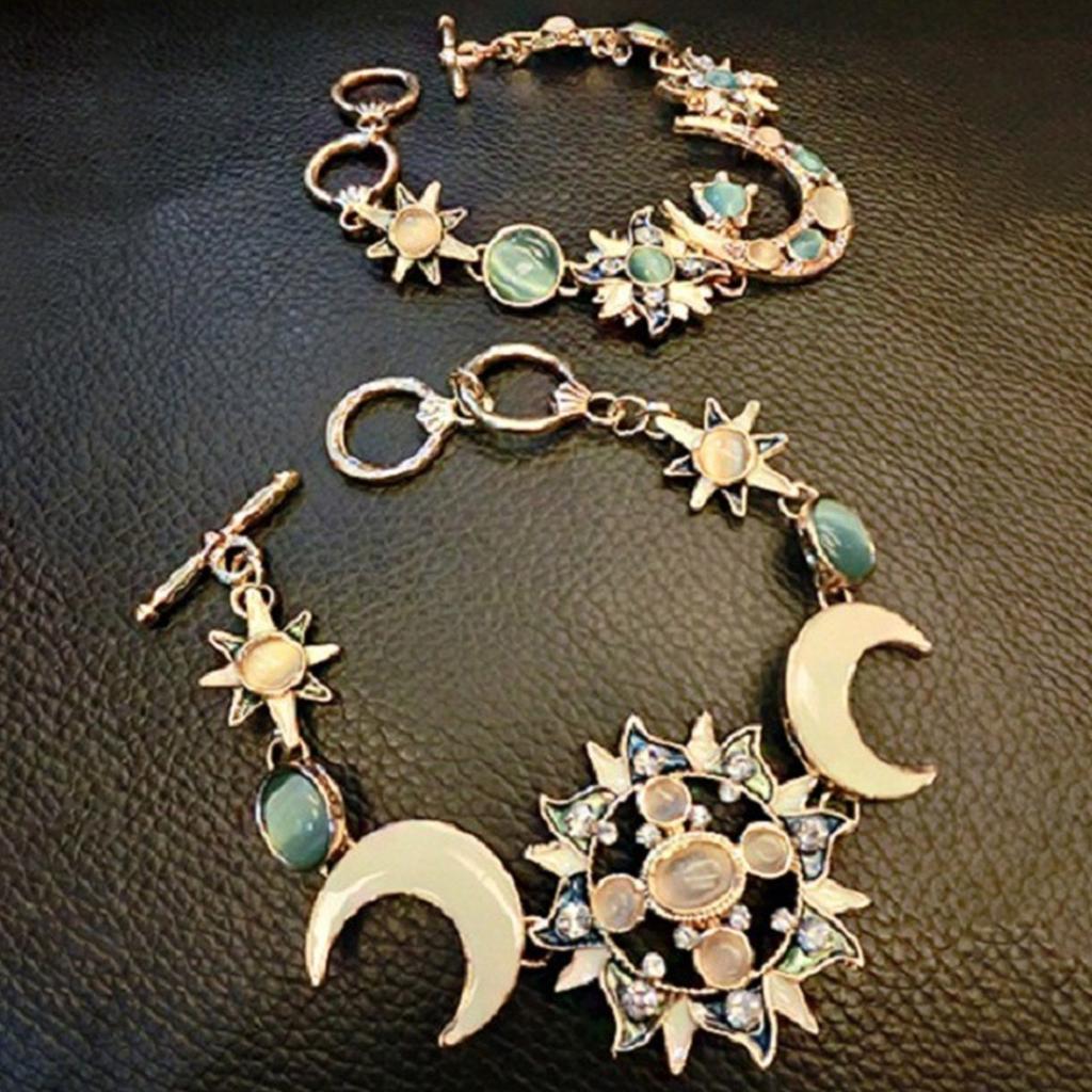 Elegant Sun Moon Star Shape Bracelet Featuring Natural Rhinestones Opal In Bohemian Style for Daily Wear Dates Parties