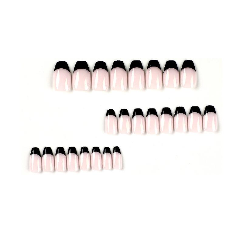 24 bucăți/set unghii rapide, negru, scurt, balet, unghii false, autocolant, purtabil, rezistent la apă, manichiură, unghii finisate