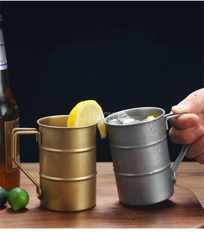 Retro Industrial Style Stainless Steel Beer Mug 304 Vintage Cold Drink coffee wine Cup Outdoor Camping High Aesthetic Design