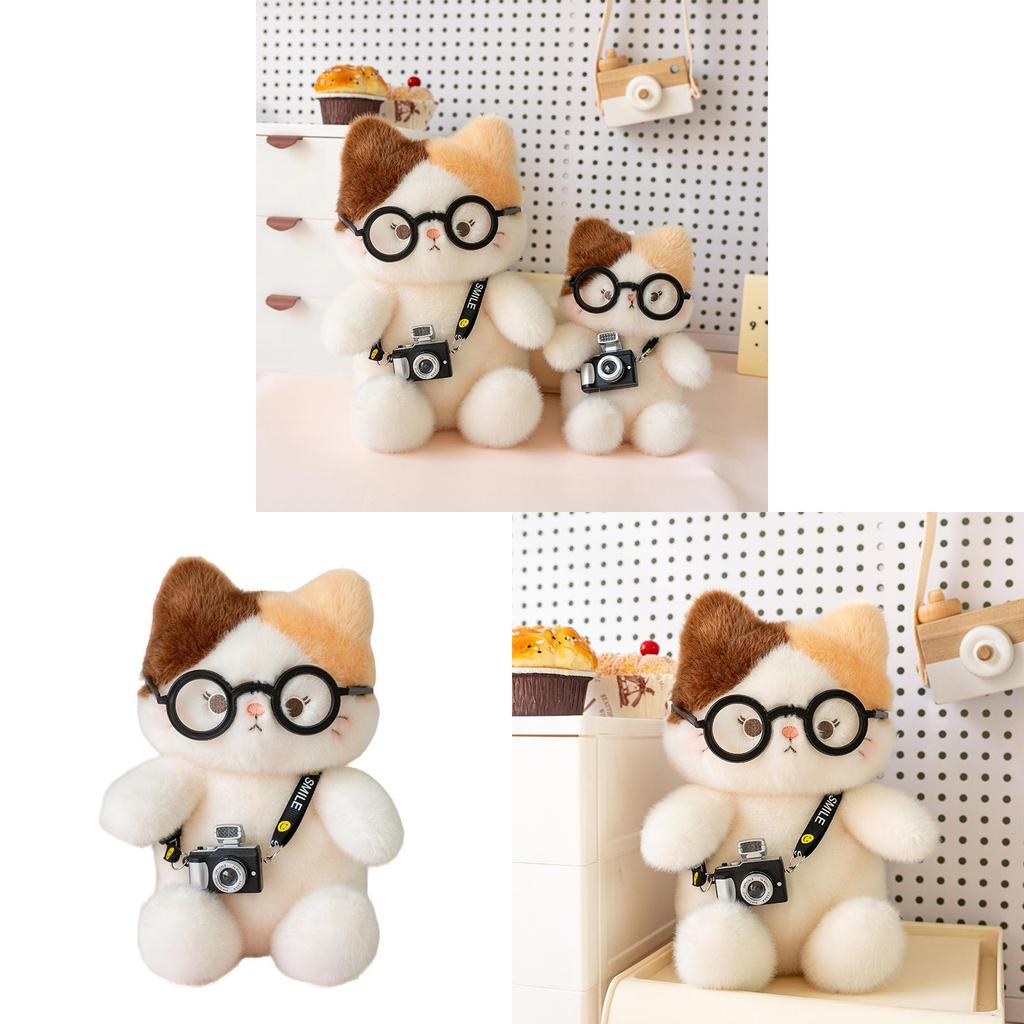 Three Flower Cat Plush Toy Cartoon Camera Style Cushion For Kids And Collectors