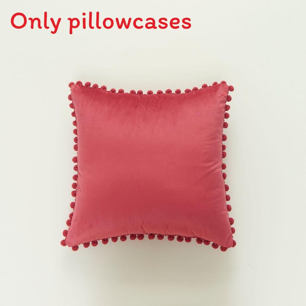 Velvet Solid Dutch Color Pillow Cases Pompom Edging Cushion Cover Living Room