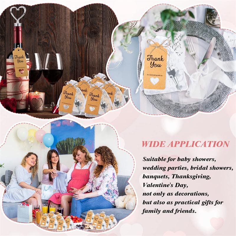 8 Set Heart Shaped Wine Stoppers Bulk Wedding Party Favors Love Design Beverage Bottle Stoppers With Sheer Bags, Labels