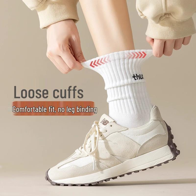 Newbie Women's Pure Cotton Mid-Tube Socks, 3 Pairs, Breathable & Loose-Fit, Autumn/Winter, Free Size