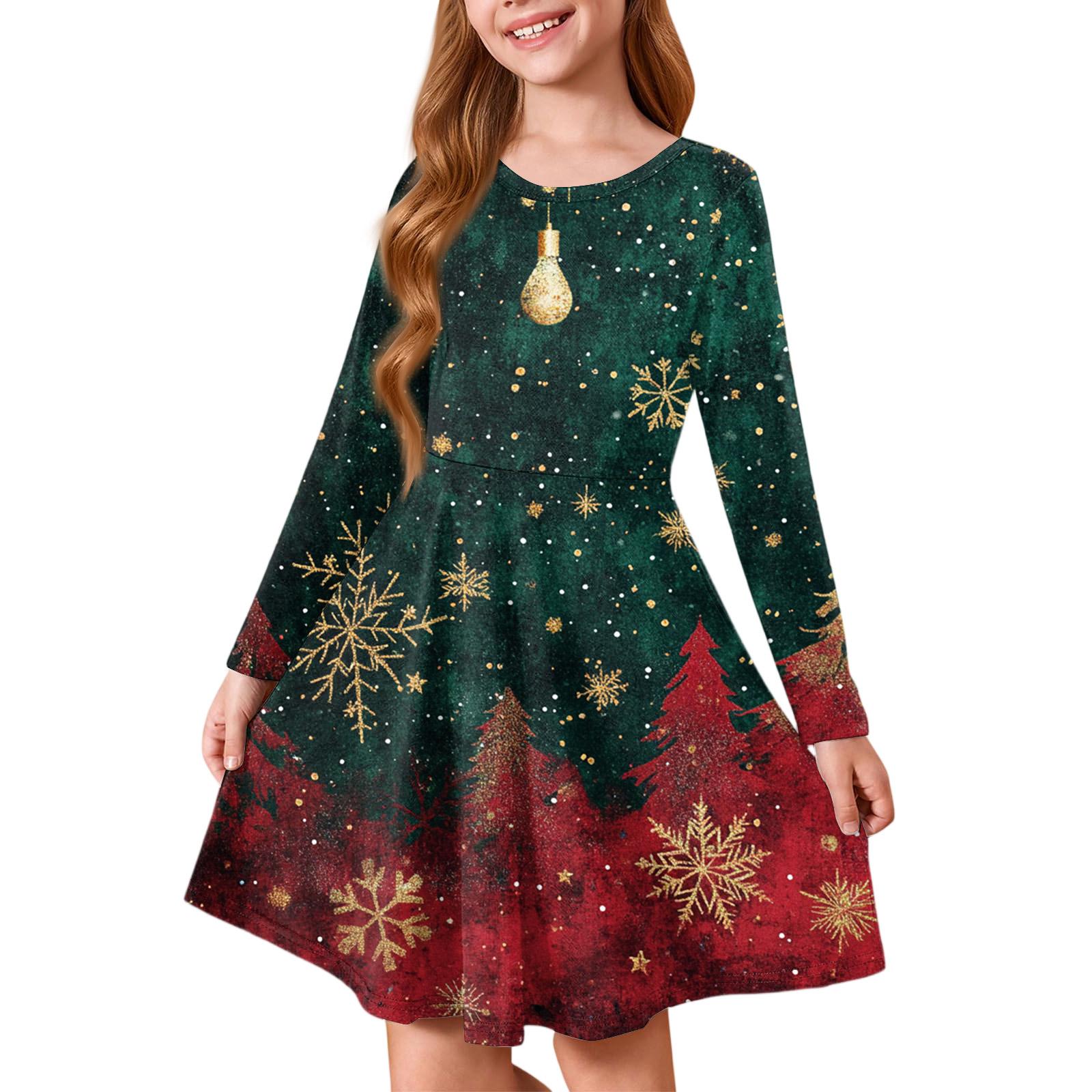 

Girls Princess Dress - Long Sleeve A-Line T-Shirt Dress Christmas Day 110