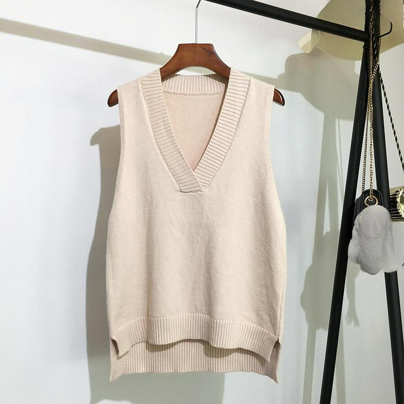 Autumn and Winter Simple V-neck Retro Vest Knitted Women's Pullover Loose Sleeveless Vest Spring and Autumn All-match Sweater Vest