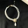 Vintage Hofstil Leichter Luxus Diamantbesetzte Doppellagige Perlenkette Elegante Schlüsselbein Kette Bankettkleid Zubehör