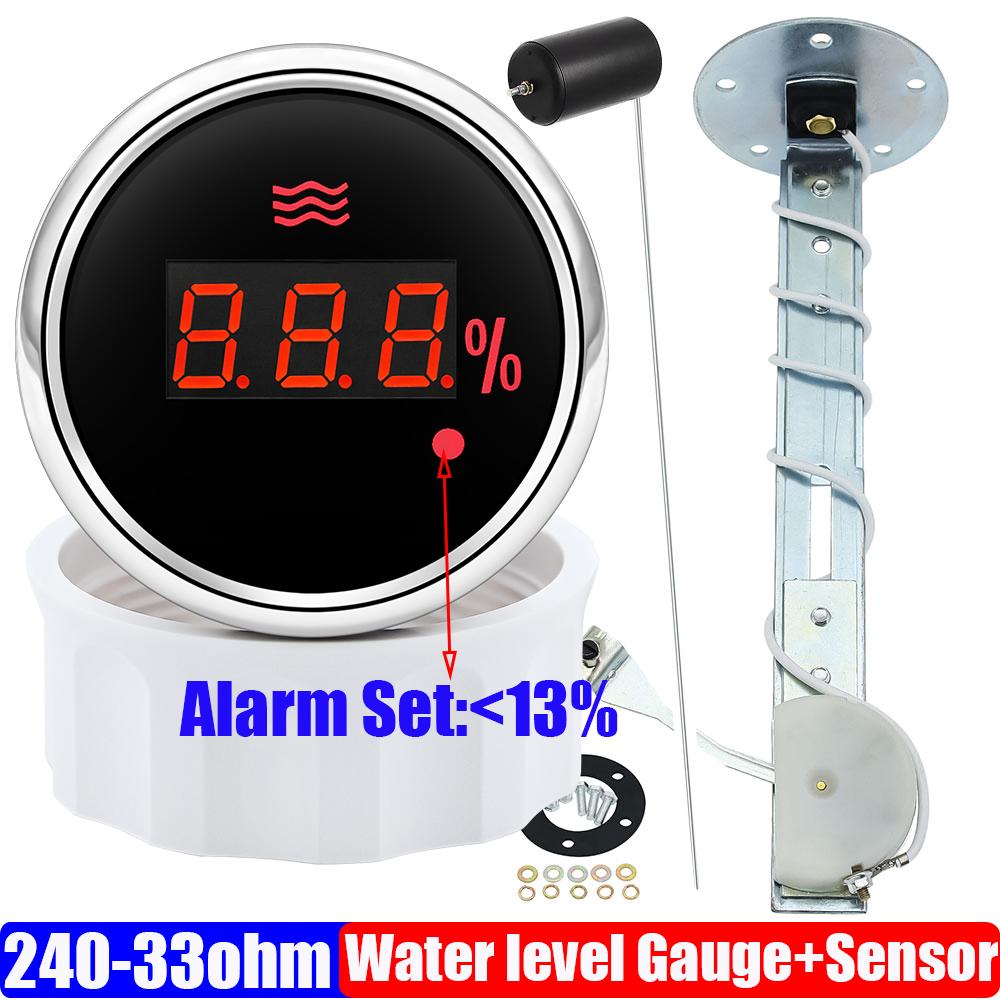 Red LED Digital 52mm Water Level Gauge with Sensor 0~100% Water Level Meter Indicator Flash Alarm Car Boat Yacht 12V24V BS
