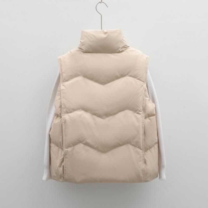 Autumn and Winter Women's 90 Duck Down Waistcoat Solid Colour Simple Wave Pattern Down Jacket Loose Short Waistcoat