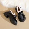 Fleece loafers women's shoes new autumn and winter warm British style small leather shoes increase height and pedal fluffy cotton shoes