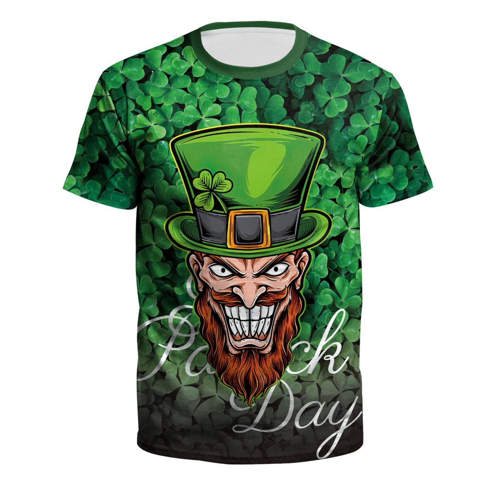 Casual Crew Neck 3D Digital Printing T-Shirt Irish St. Patrick's Day Clothing Printing Men's and Women's Short Sleeves