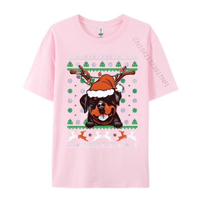 Classic Tshirt Ugly Christmas Rottweiler Reindeer Tshirt For Unisex Printed T Shirt Cotton Green And White Graphic T Shirt