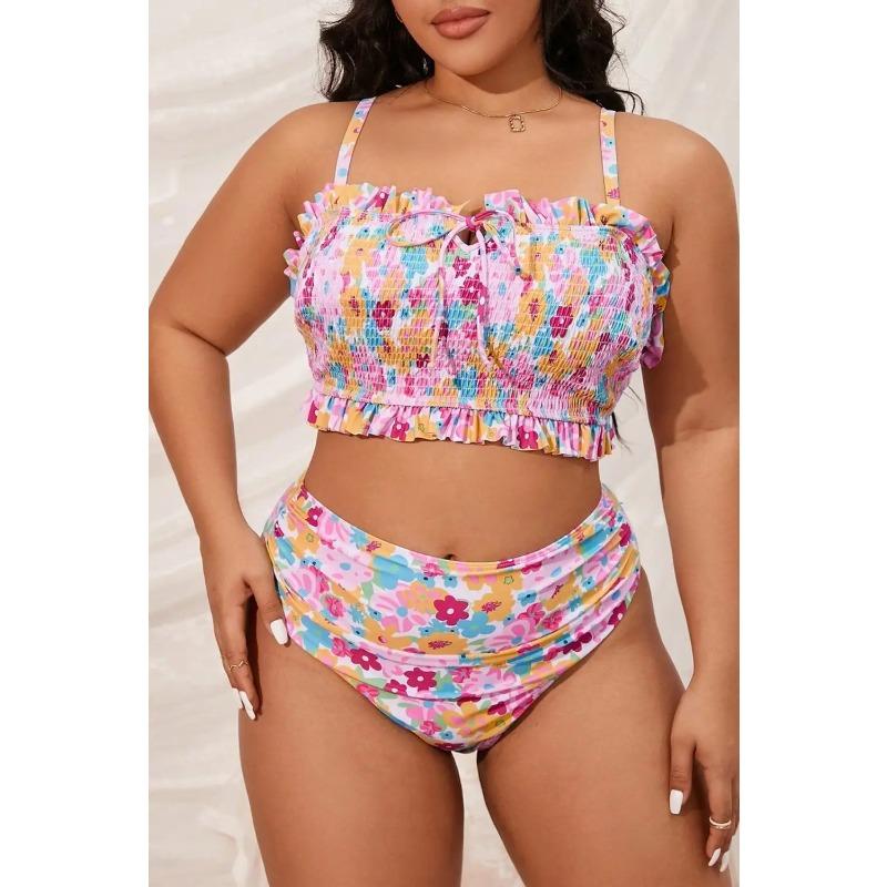 2025 Print 2 Piece Plus Size Bikini Women Verge Strapped Large Swimsuit High Waist Lady Swimwear Beach Chubby Curvy Bathing Suit
