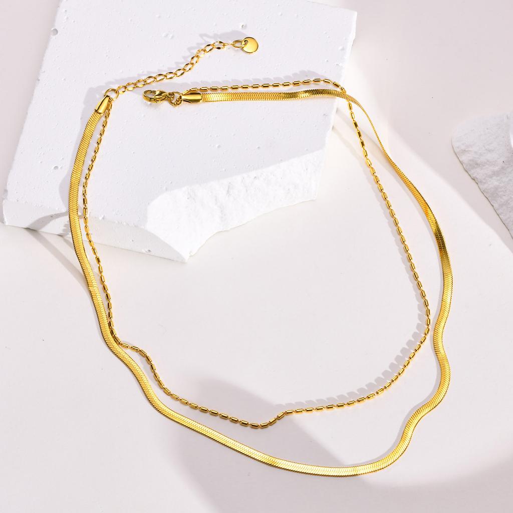 Snake With Rope Double Chain Herringbone Necklace, Layered Necklace for Women Bestfriend Birthday Gift