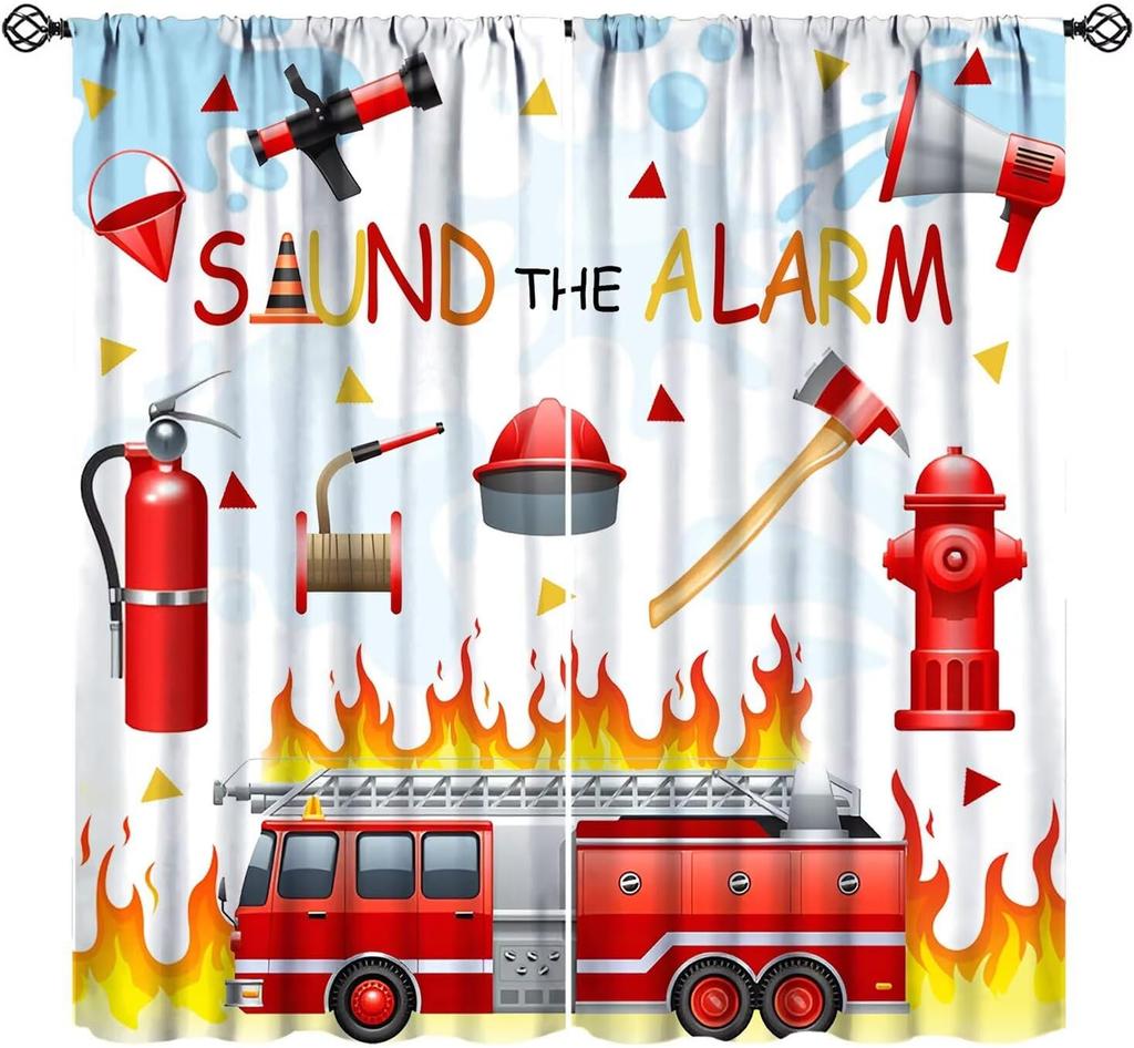 Monster Truck Curtains Boys Cartoon Red Blue Car Game Cool Racing Window Kids Bedroom Living Room Playroom Curtain For Sitting Made Of Polyester