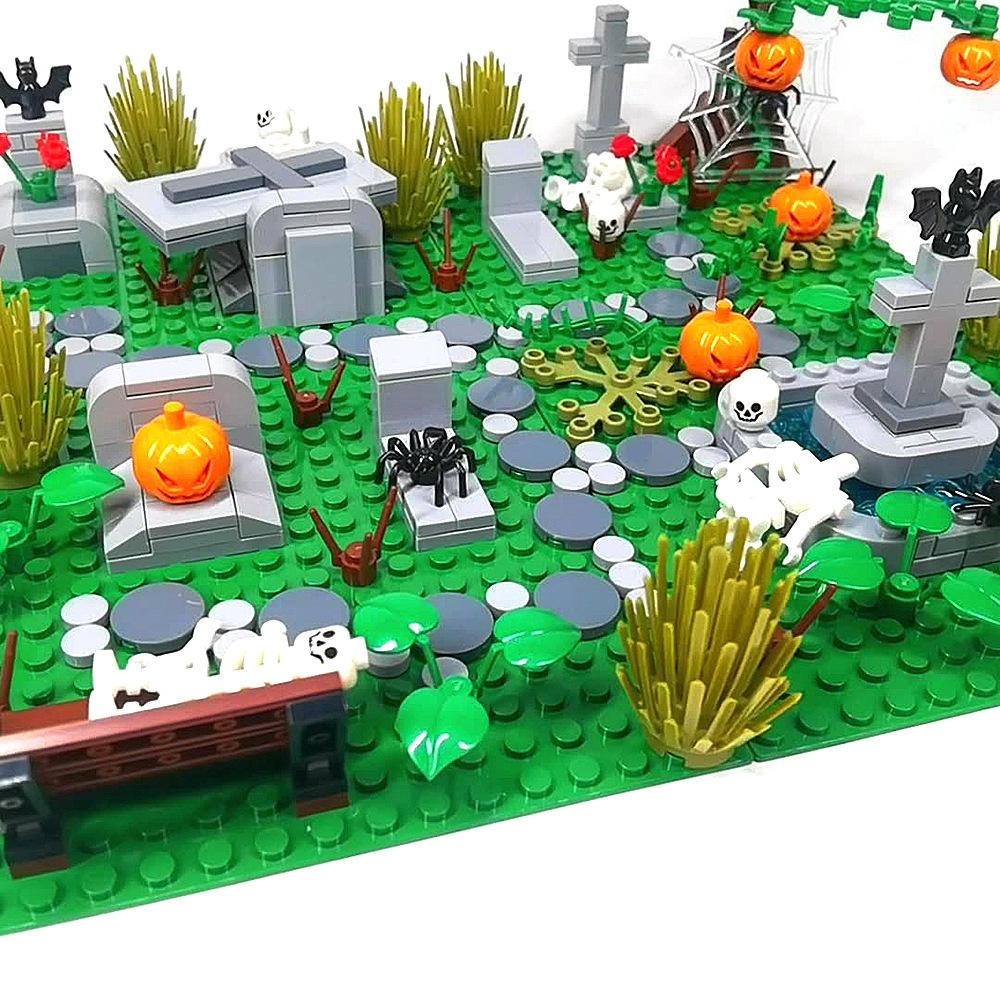 Moc Small Particle Diy Assembly Ghost Cemetery Scene Ornaments Toy Building Blocks Horror Theme Room Decorations