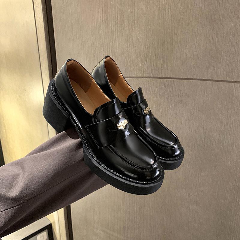 Bi Prepared Platform Single Shoes 2025 Autumn and Summer New First-layer Cowhide One-pedal Lazy Shoes Muffin Gold Coin Loafers Women